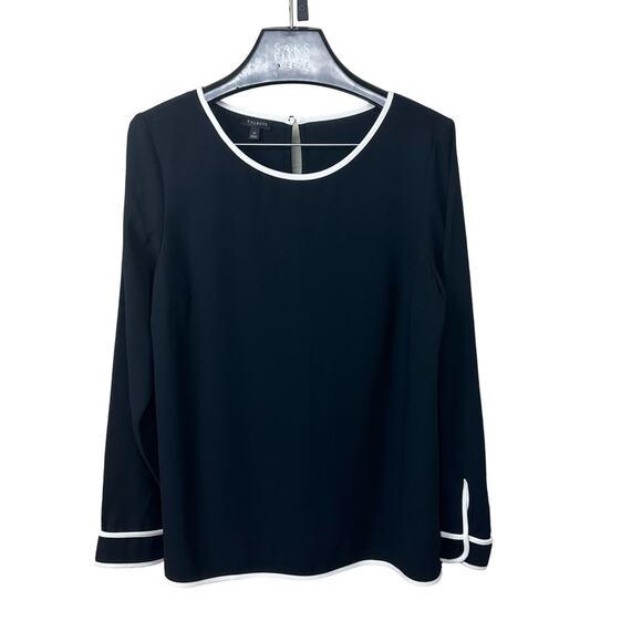 Black long sleeve Talbots dress shirt with lines collar and cuffs side zip - Picture 1 of 6